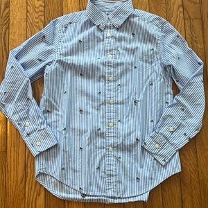 Ralph‎ Lauren Boys Button Down Shirt Natural Stretch Cotton Striped Blue White M